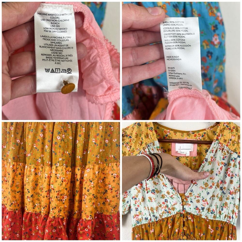 Anthropologie Boho Hippie Cottagecore Size S Floral Patchwork Tiered Maxi Dress - Picture 7 of 10